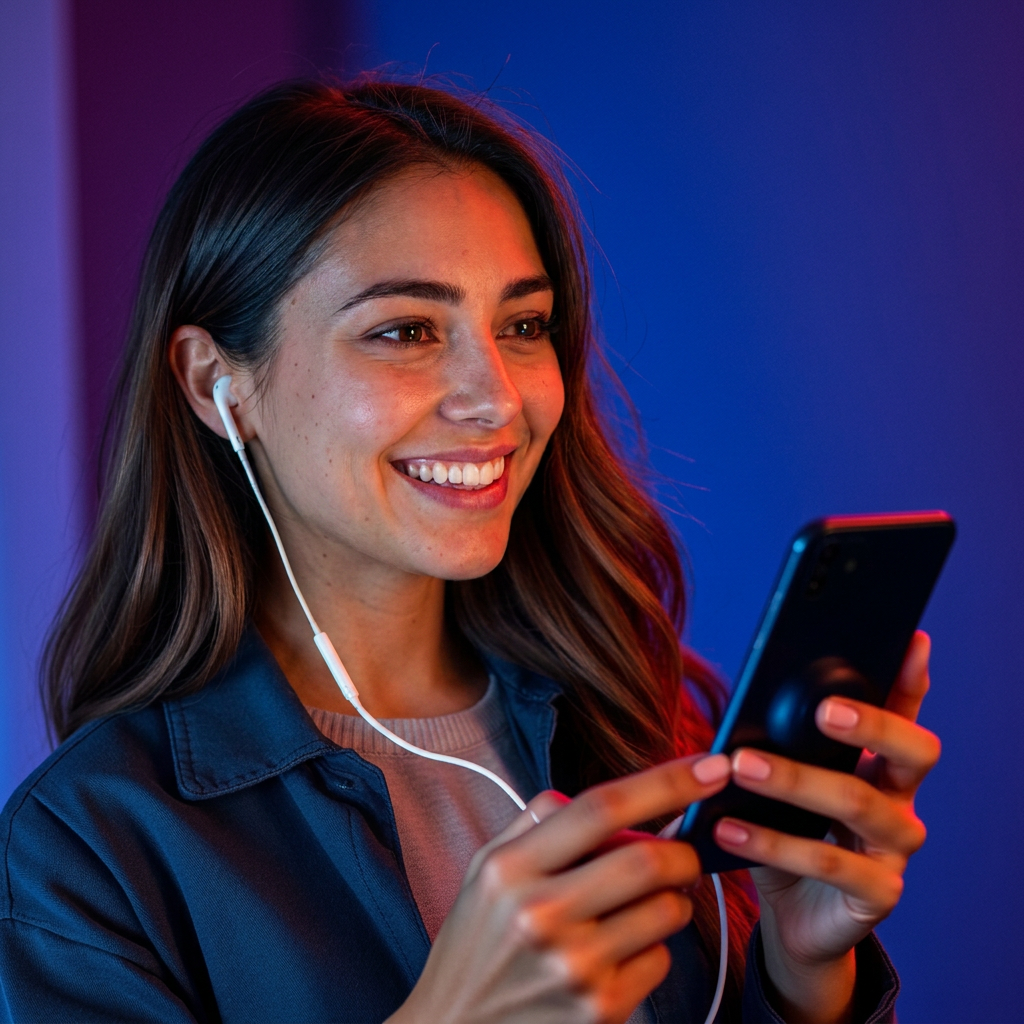 A happy customer enjoying Voltly Boston tech accessories